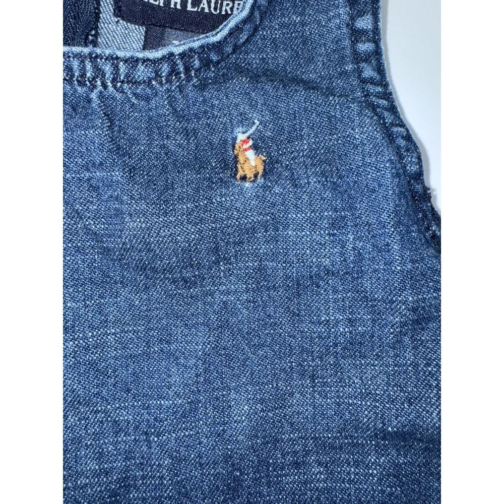 Vintage Ralph Lauren Denim Infant Dress Size 9m Classic Ruffled Hem Embroidered